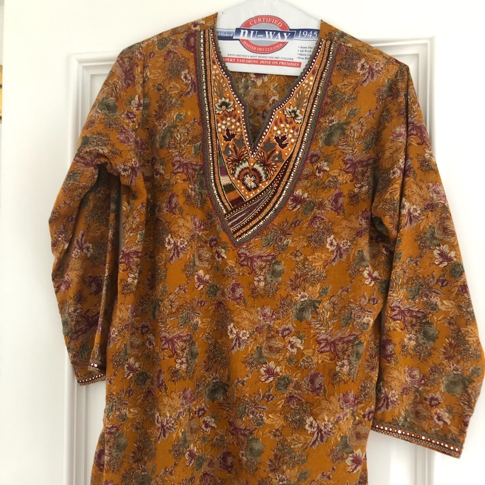Orange Floral Indian Kurti
